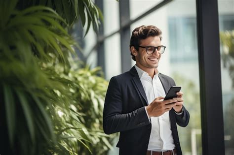 Premium Photo Young Businessman Wearing Eyeglasses And Talking Over