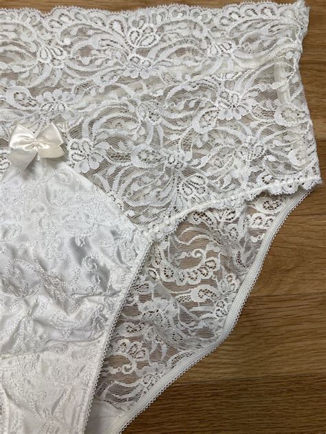 Vintage Full Lace Hi Cut Brief Panties Ivory Wedding Gem