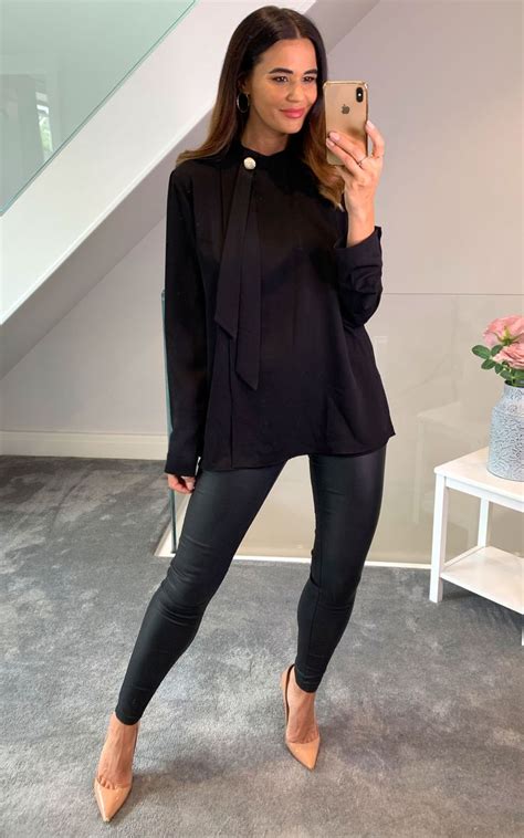 Oversized High Neck Top With Brooch Details In Black HOXTON GAL