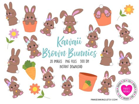 Clipart Kawaii Brown Bunnies Set Of 20 Images Instant Etsy