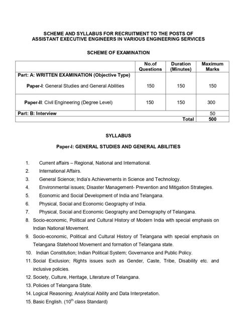 Tspsc Jobs Aee Posts Syllabus