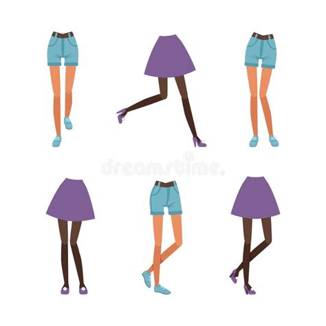 Jambes De Fille En Jupe Et Collection De Shorts Adolescente Personnage