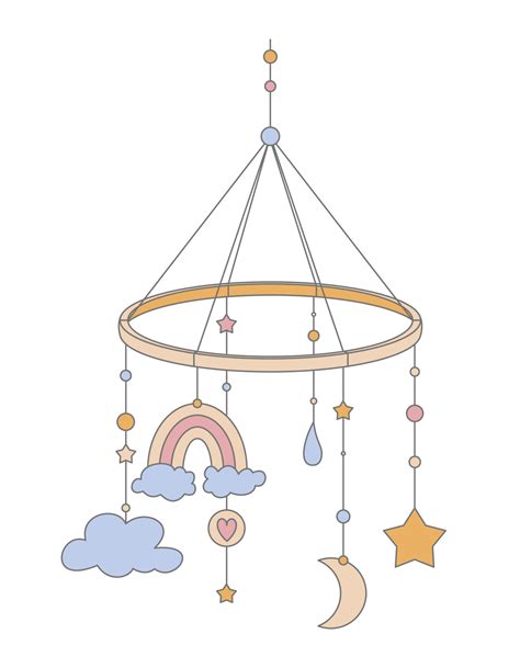 Hanging Baby Toy For Kid Bed With Clouds Stars And Moon Vector