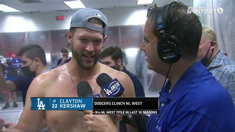 Clayton Kershaw Champagne Celebration Shower Dodgers Clinch Victory