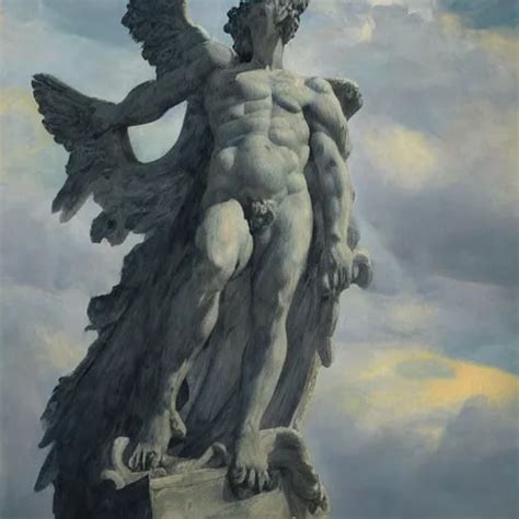 In The Cumulus Clouds A Statue Painted On A Dramatic Stable Diffusion