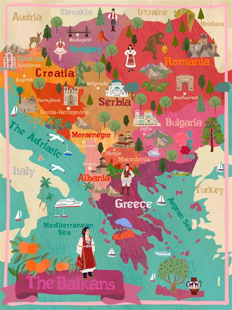 beautiful handpainted map of the Balkans Map Art Print, Art Prints ...