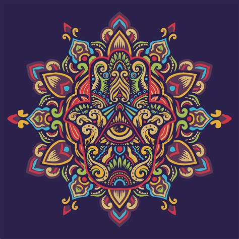 Hand Drawn Ornate Hamsa Hand Of Fatima Mandala Vector Art At