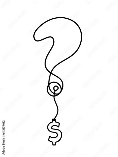 Abstract Question Mark With Dollar As Continuous Lines Drawing On White