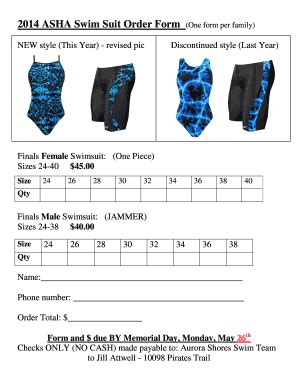 Fillable Online Asha Swim Team Suit Order Form Doc Fax Email