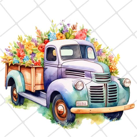 10 Rustic Trucks With Flowers Clipart PNG Digital Paper Etsy