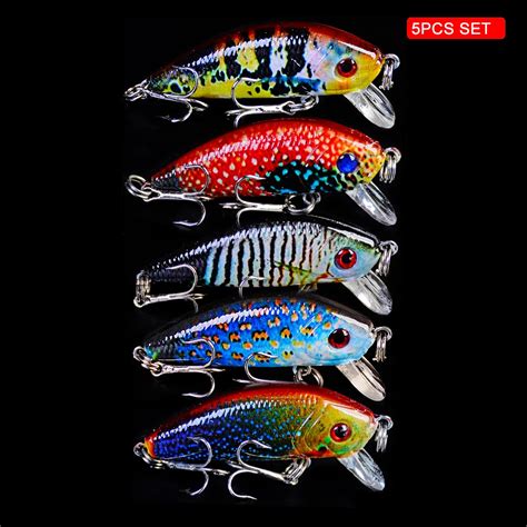 Comdaba 5pcs 5cm 197 Fishing Lure Crankbait Hard Bait With 10 Hooks