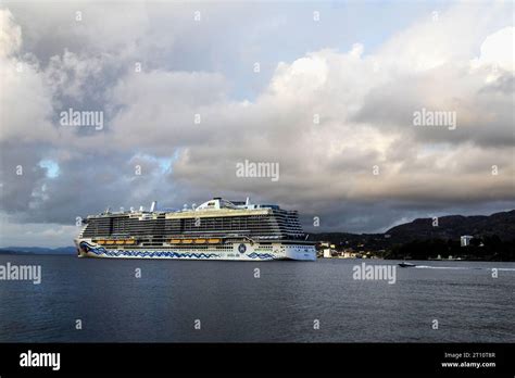 Cruise Ship Aidanova At Byfjorden Departing From Port Of Bergen