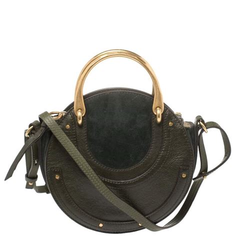 Chloe Olive Green Leather And Suede Pixie Round Crossbody Bag Chloe