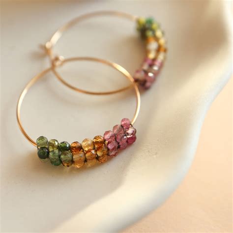 Rainbow Tourmaline Beaded Hoop Earrings By Snails Fairy Dust