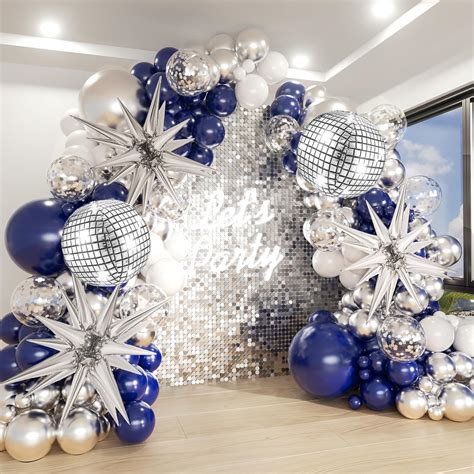 Amazon Navy Blue Silver Balloons Garland Arch Kit With Silver