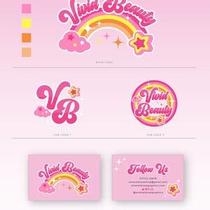 Star Rainbow Retro Logo Pretty Beauty Logo Pink Yellow Orange Funky