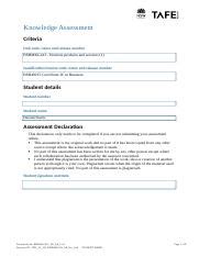 Bsbmkg Workbook Knowledge Arvo Docx Knowledge Assessment Criteria