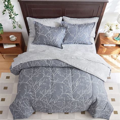 UOZZI BEDDING Cotton Gray Comforter Sheet Set Queen Size 7 Pieces Bed