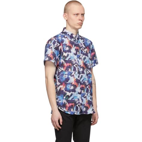 Naked And Famous Denim Multicolor Abstract Flower Easy Short Sleeve