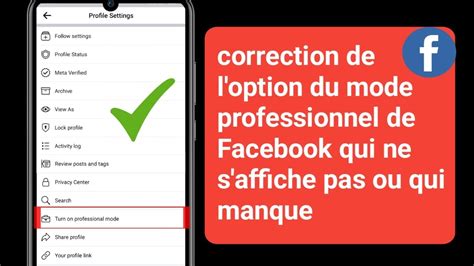 Correction De L Option Du Mode Professionnel De Facebook Qui Ne S