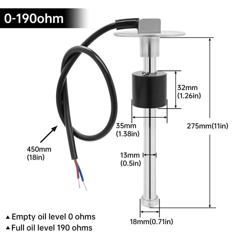 Only 275mm Sensor Stainless Steel Fuel Level Sensor 0 190 Ohm 52mm Fuel Level Gauge With Red