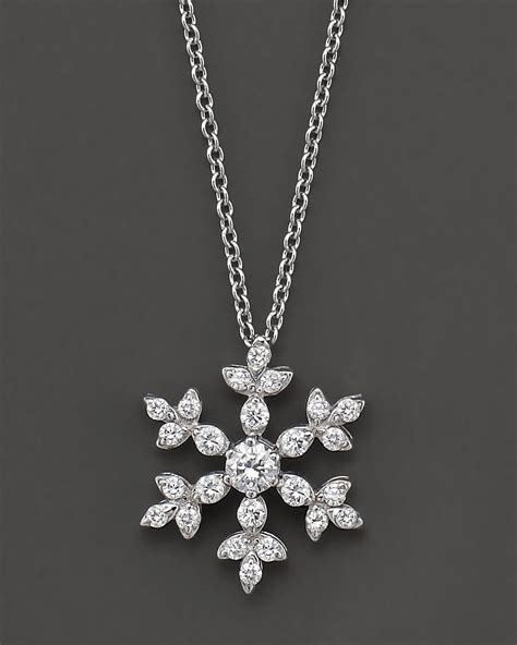 Diamond Snowflake Pendant Necklace In 14 Kt White Gold 100