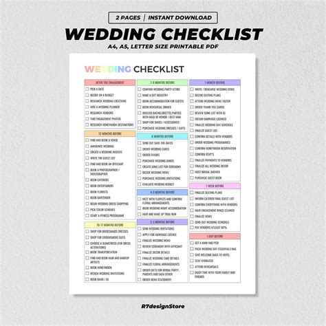 Wedding Checklist Printable, 12 Month Planner, Bride Groom to Do List