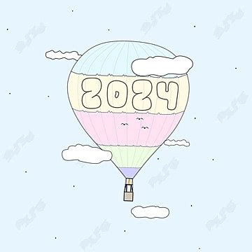 Hot Air Balloon Above The Clouds With Numbers 2024 Vector Background