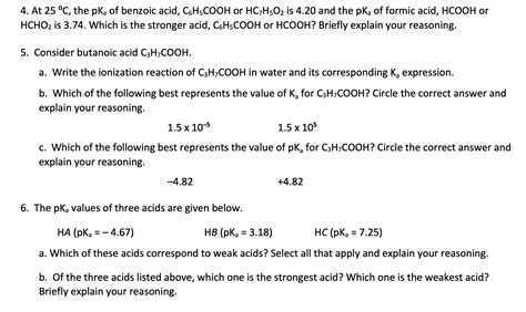 Solved At C The Pka Of Benzoic Acid C H Cooh Or Chegg