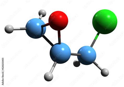 3D image of Epichlorohydrin skeletal formula - molecular chemical structure of organochlorine ...