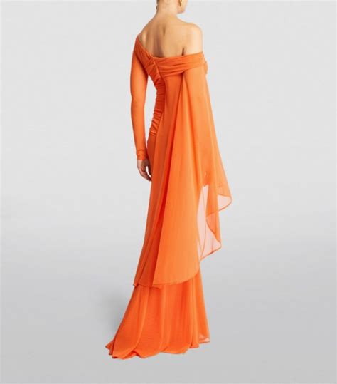 Womens Talbot Runhof Orange Off The Shoulder Ruched Gown Harrods Uk