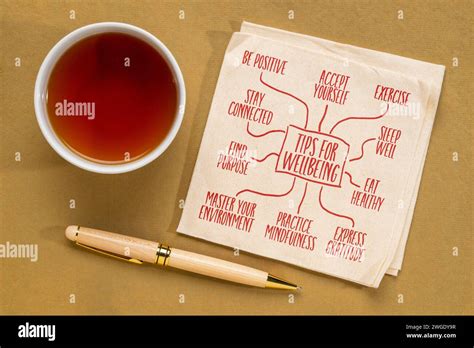 Tips For Wellbeing Infographics Or Mind Map Sketch On Napkin Healthy