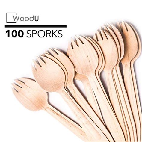 Woodu Disposable Wooden Spoons Sporks Natural Birch Wood