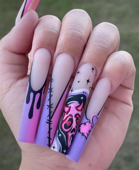 Purple Spooky Nails Acrylic Purple Nails Punk Nails Halloween