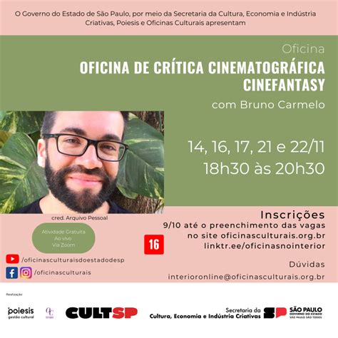 Inscrições abertas para oficinas culturais gratuitas e on line em