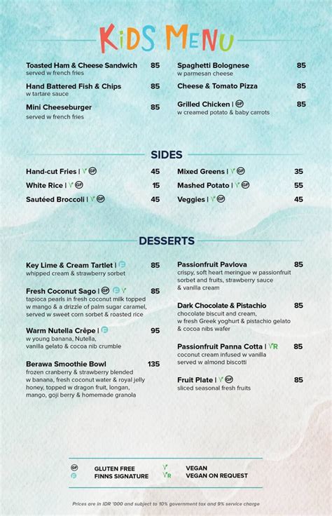 Beach Deluxe Food Menu - FINNS Beach Club