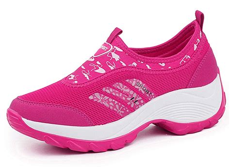 Dadawen Womens Slip On Breathable Mesh Walking Shoes Comfort Wedge Platform Sneakers Hot Pink