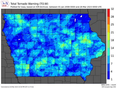 IEM :: 2023-03-29 Feature - Tornado Warning Polygon Heatmap