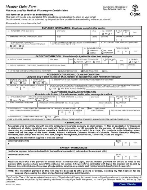 Member Claim Form Cob Cigna