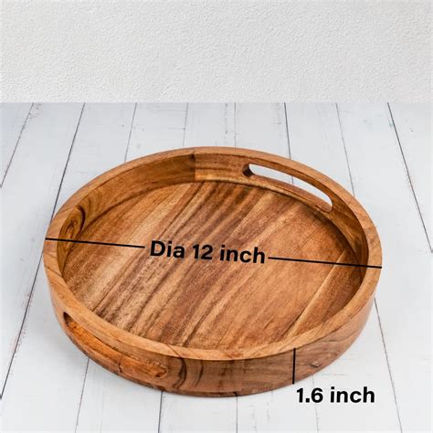 Round Serving Acacia Wooden Platter With Handles For Serving Beverages