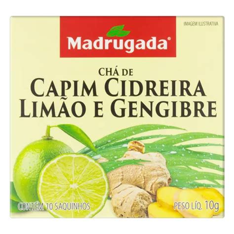 Chá Madrugada capim cidreira limão e gengibre em sachê 10 g 10 u