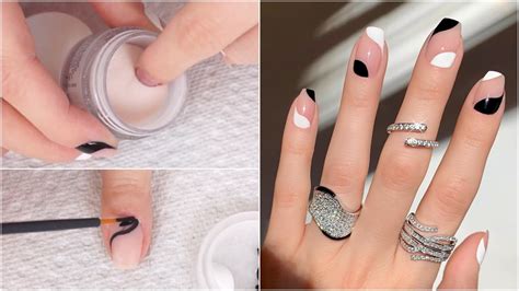 How To Do Dip Powder Nails At Home Minimal Black And White Nail Art