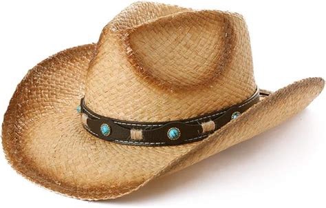 Comhats Western Style Round Cowboy Straw Hat Fedora Chin Cord Vegan