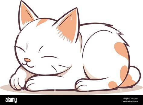 Cute Cartoon Cat Sleeping Vector Illustration Isolated On White