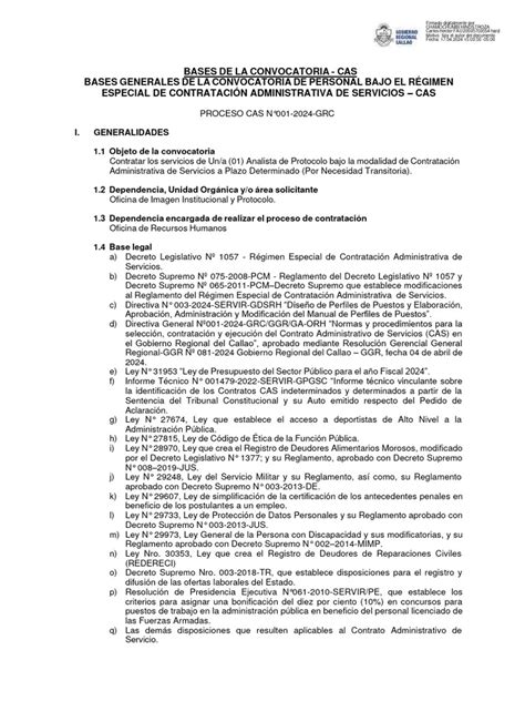 Base De Proceso De Seleccion De Personal Cas N 001 2024 Pdf Documento De Identidad Internet