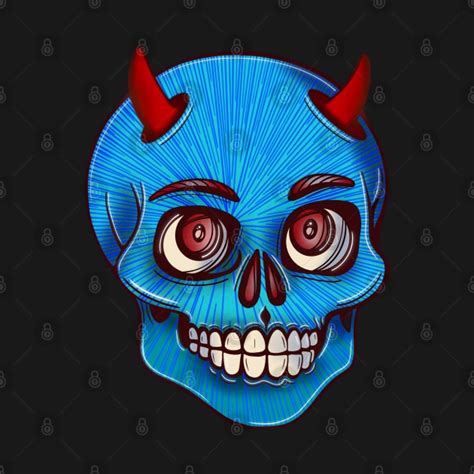 Blue Striped Skull With Red Devils Horns Devil Skull T Shirt