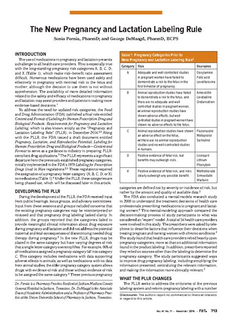 The New Pregnancy and Lactation Labeling Rule - Vol. 41 No. 11