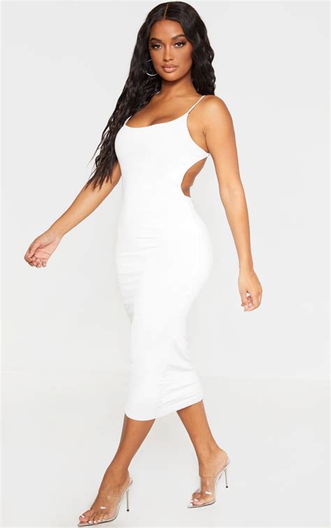 Shape White Slinky Strappy Open Back Midi Dress Prettylittlething Usa