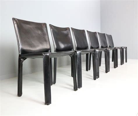 Mario Bellini Cab 412 Set Of 6 Black Leather Chairs For Cassina 1970 284322