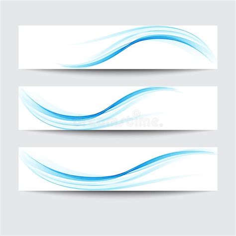 Vector Set Of Abstract Blue Wavy Headers Water Flow Banners Stock